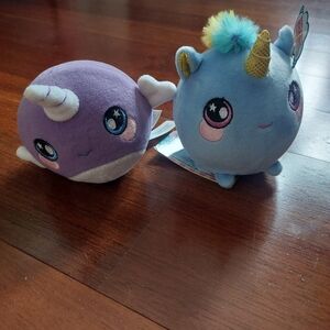 Narwhal 4-Inch Blue Purple Collectible Plush Toy Squeezamals X 2